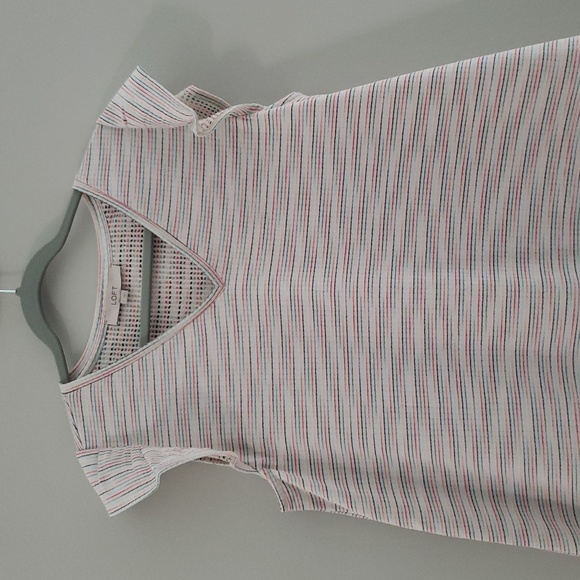 Loft Mini Sundress Large White Multicolor Stripes Shift Flutter Cap Sleeve Beach - Picture 2 of 11